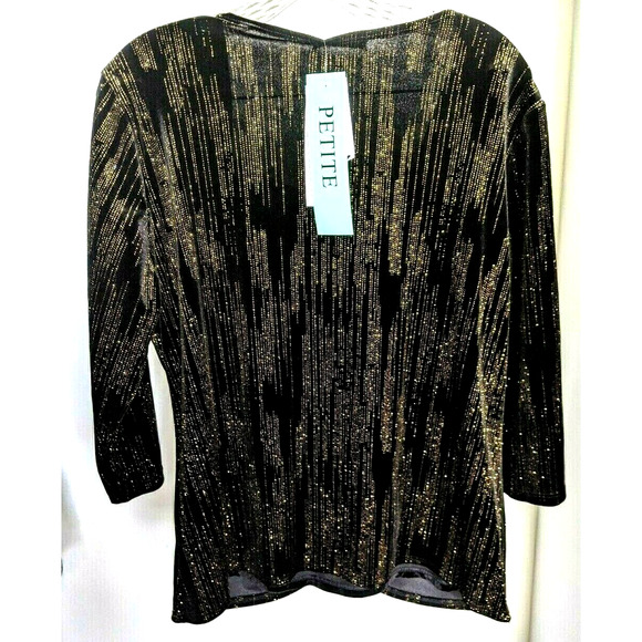 Notations Petite Top Black Soft Metallic Gold NEW - Picture 3 of 8